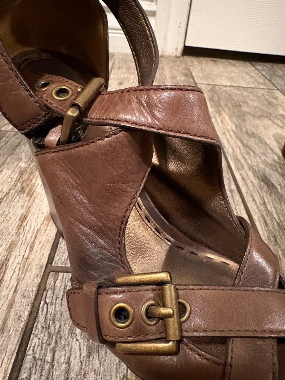 Coach Shannon Leather Buckle Wedge Sandal